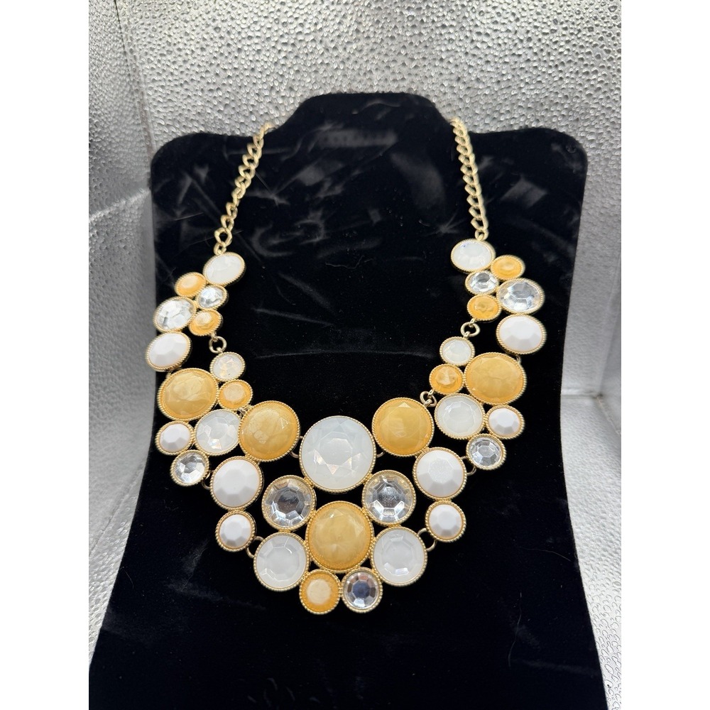 Vintage Rhinestone Bib Necklace Yellow Givre Gold Tone Statement INC Signed